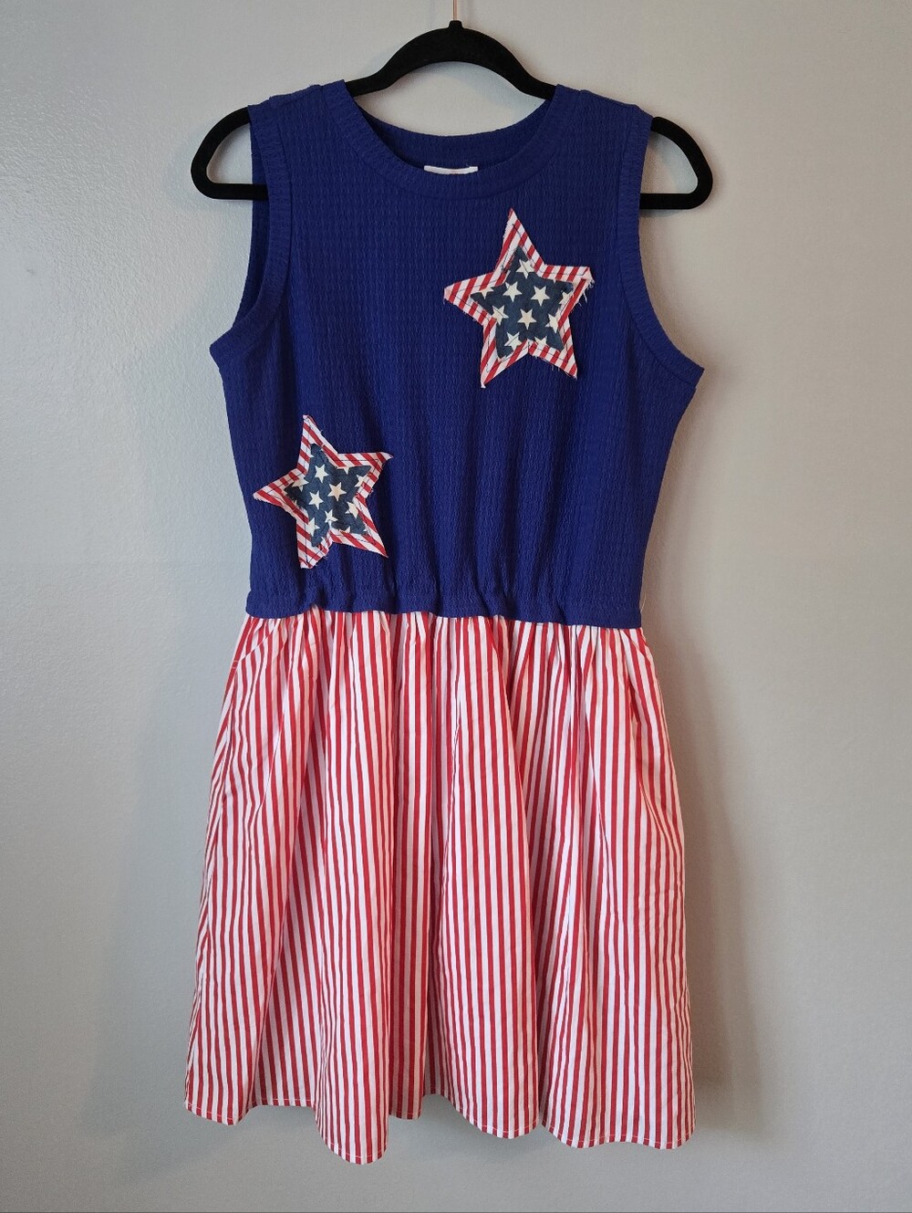 NWT Anniewear Patriotic USA Stars Stripes Dress Fourth of July Pockets Size S
